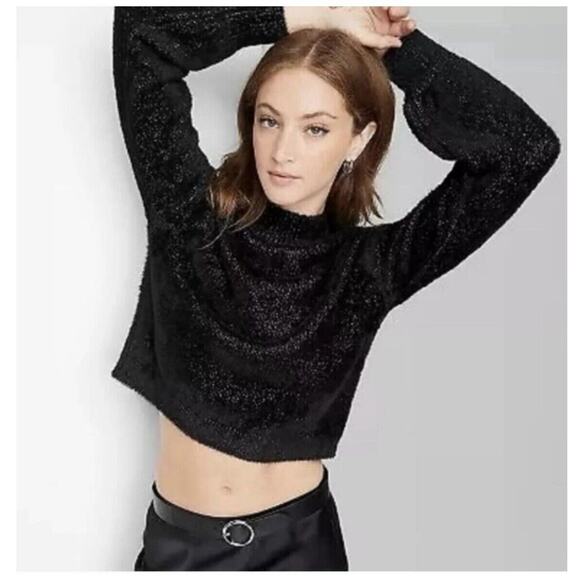 Wild Fable Turtleneck Sparkle Boxy Pullover Sweater - Black Women's L New - Picture 2 of 8